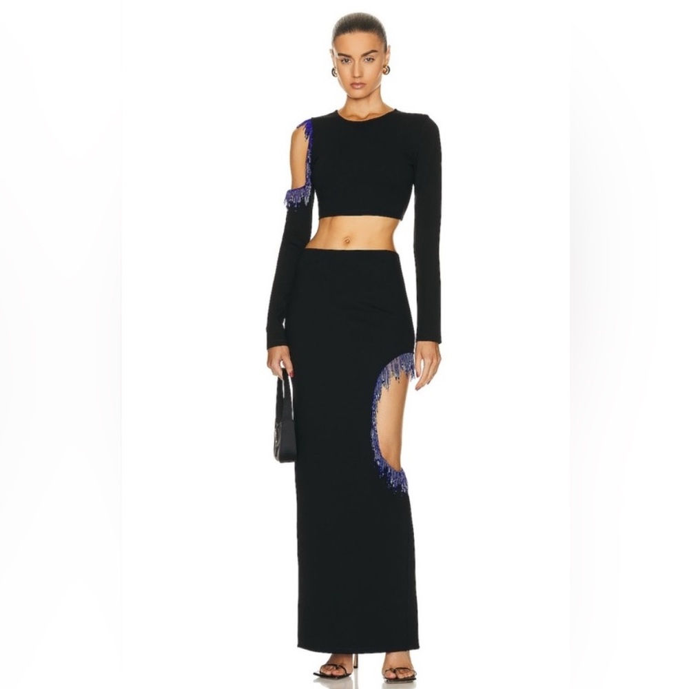 STAUD Black Scarlet Maxi Skirt and Ellen Cropped Top -SET